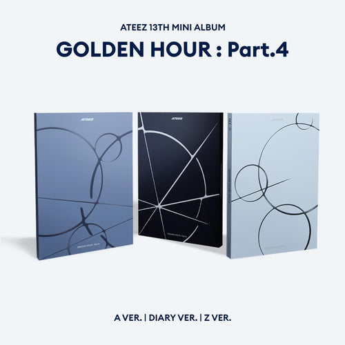 Three album covers for ATEEZ's 13th mini album 'Golden Hour: Part.4' on a white background.