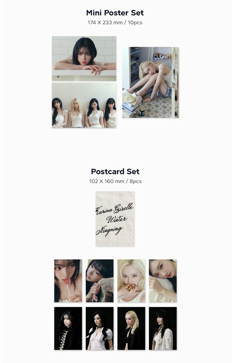 Poster and Postcard sets preview images on a white background 