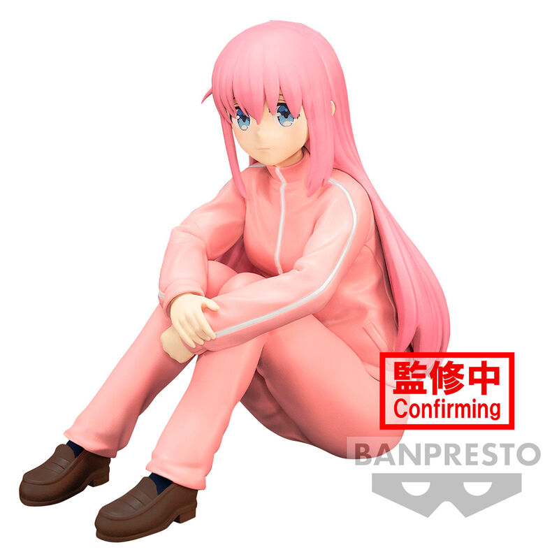 Anime character figurine in pink outfit with 'Confirming' text and BANPRESTO logo.