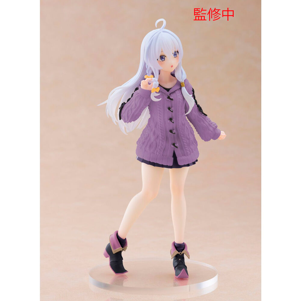 Elaina from wandering witch in a purple knit dress in a cute pose side view