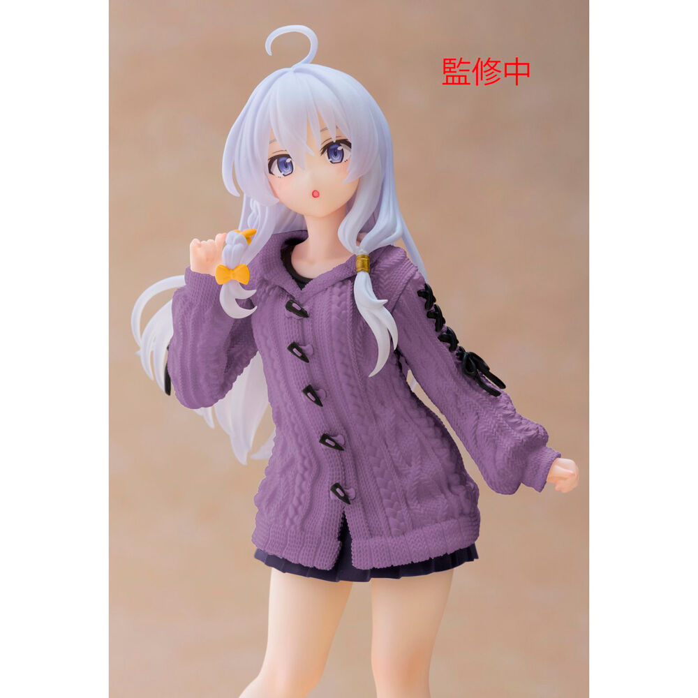 anime character figure in a purple knit dress with white hair 
