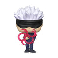 Funko Pop! vinyl figure with white spiky hair, black headband, and holding a pink symbol on a white background