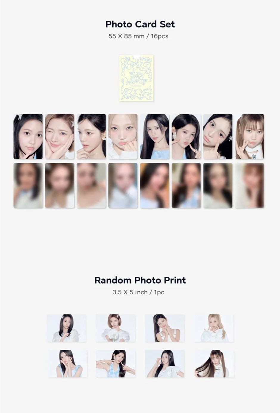 Photocard & Photo print preview images on a white background 