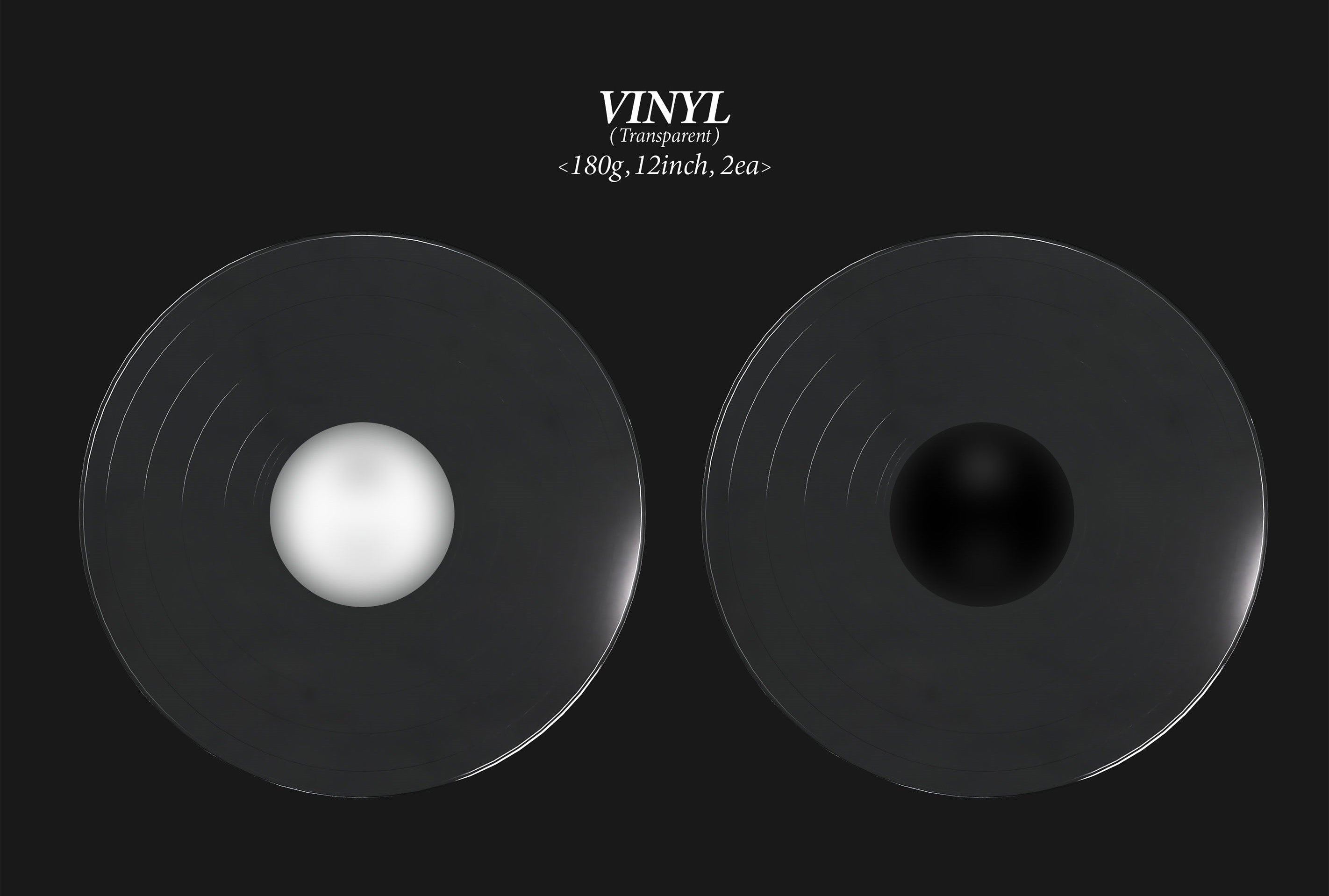 Two vinyl records on a black background with 'VINYL' text above.