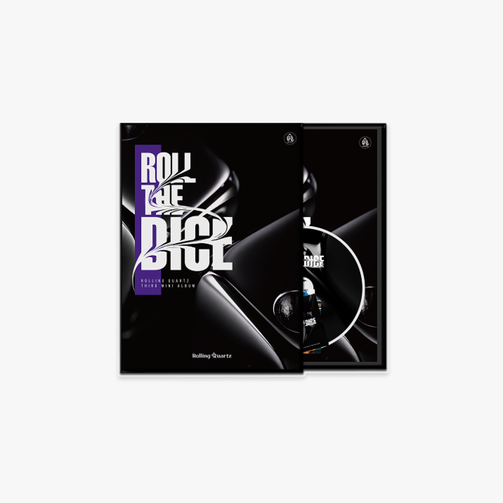 Rolling Quartz Rolld The Dice album sleeve and inner sleeve, featuring a black background with white and purple text and a close-up of a die.