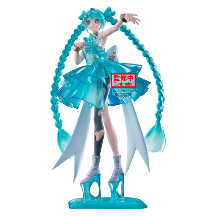 Anime character figurine with blue hair and outfit on a white background