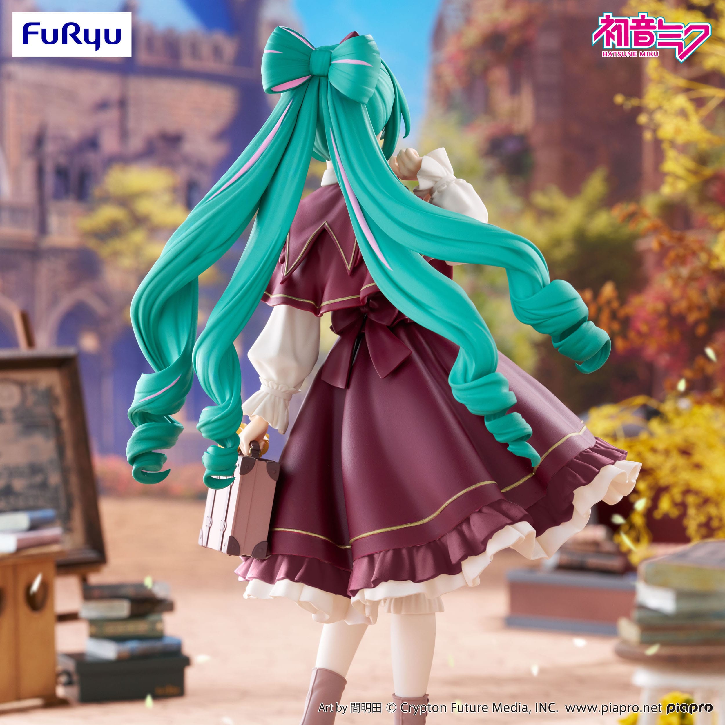 Figurine with teal hair and a purple dress in an outdoor setting, featuring the Fur Ryu brand.