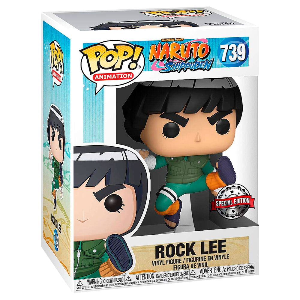 Funko Pop! vinyl figure packaging for Rock Lee from Naruto Shippuden with box art and character illustration.