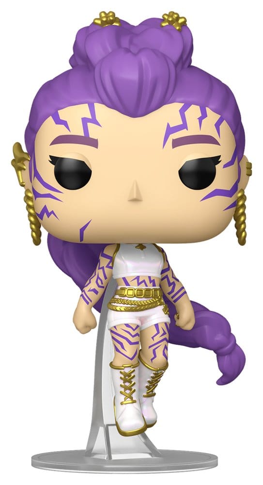 Funko Pop! vinyl figure with purple hair and white outfit on a white background