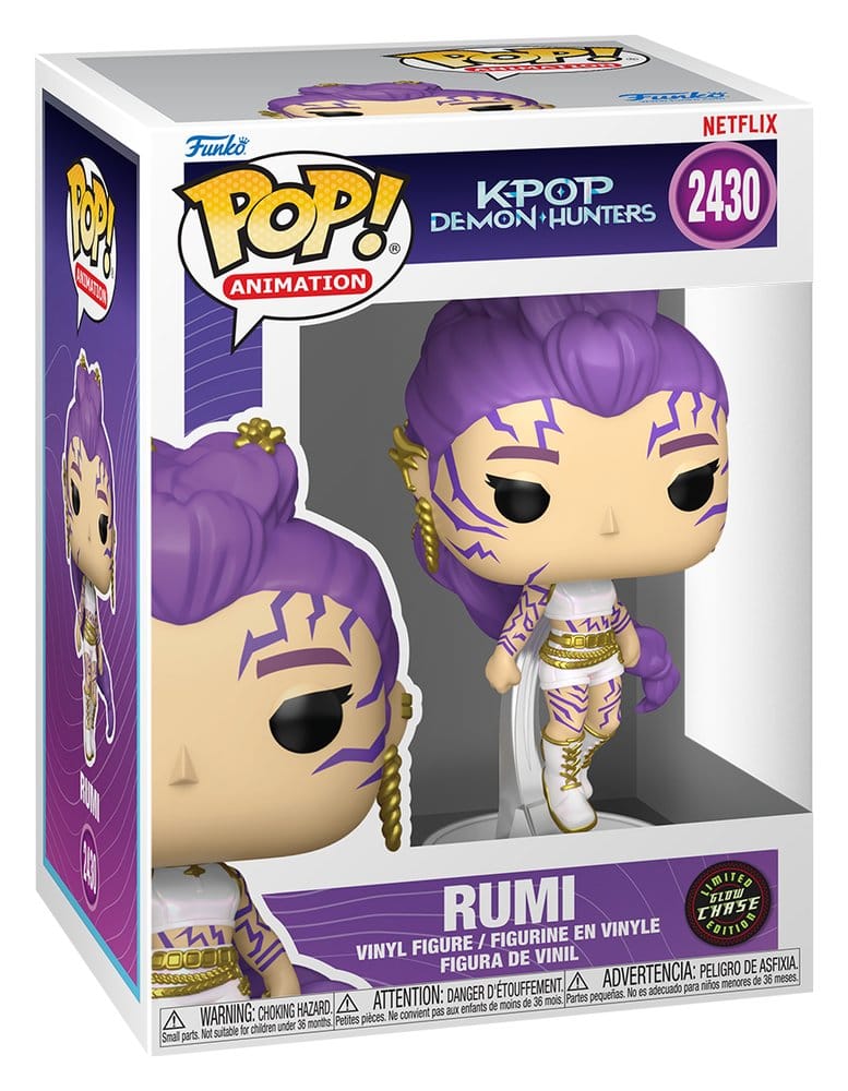 Funko Pop! vinyl figure packaging for Rumi from K/POP Demon Hunters with Netflix branding.