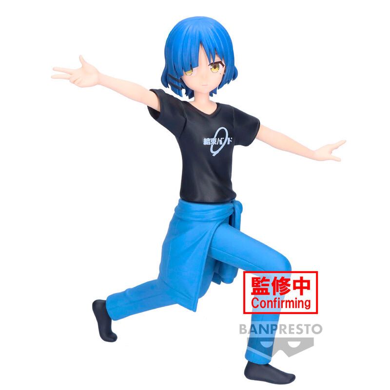 Action figure with blue hair and black shirt on a white background, featuring the BANPRESTO brand.