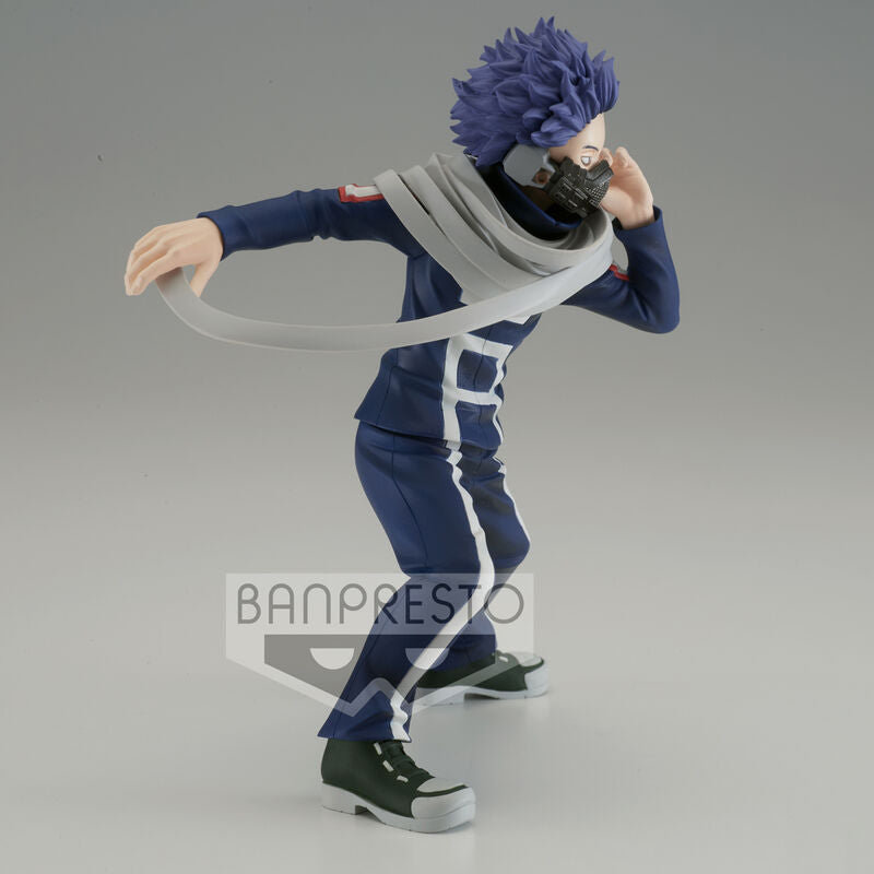 Action figure of a character from an anime series with blue hair and a mask, standing on a gray background with 'BANPRESTO' branding.