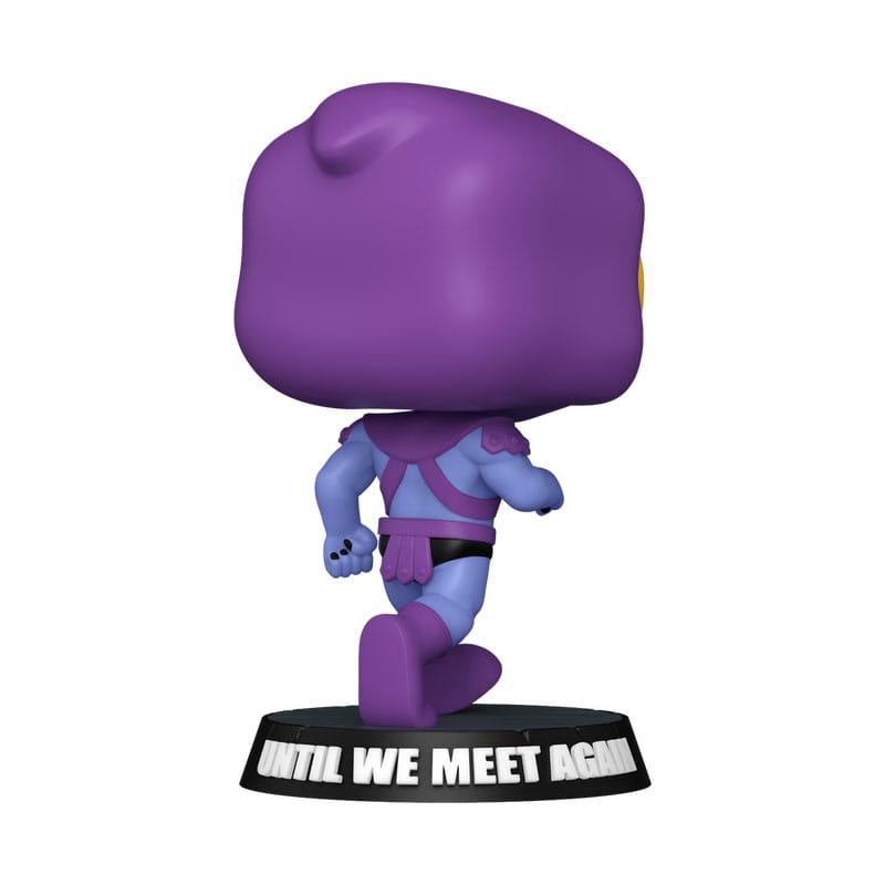 Purple and blue character figurine with a black base on a white background