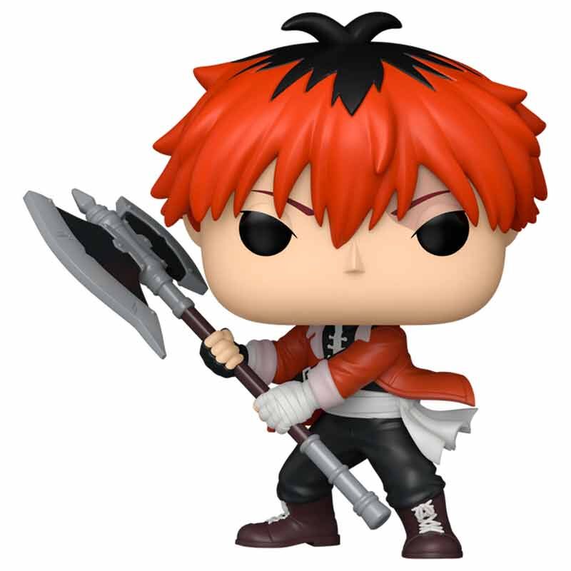Funko Pop! vinyl figure with red hair and a weapon on a white background
