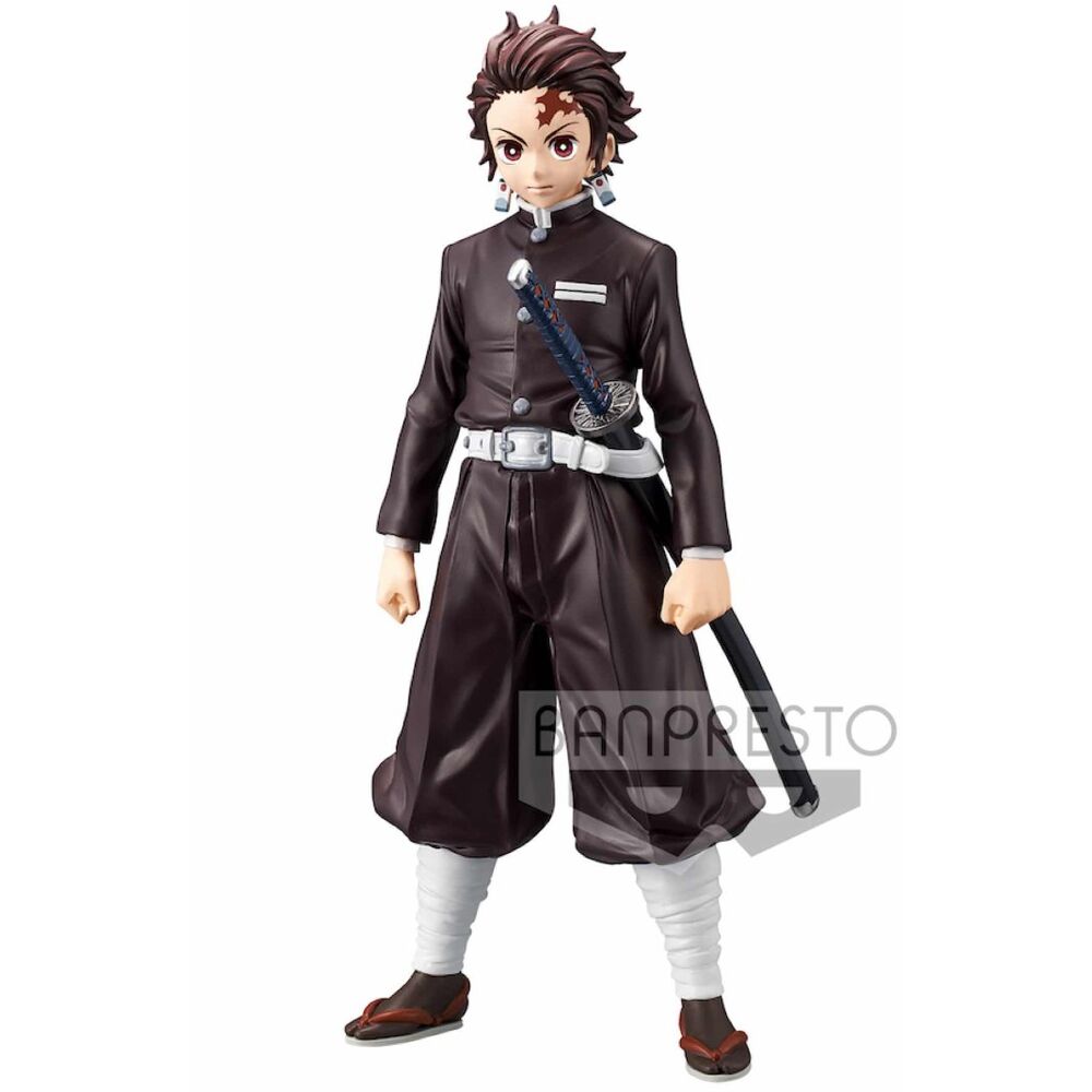 Action figure of a character from an anime or manga, wearing a brown outfit with a sword, on a white background.